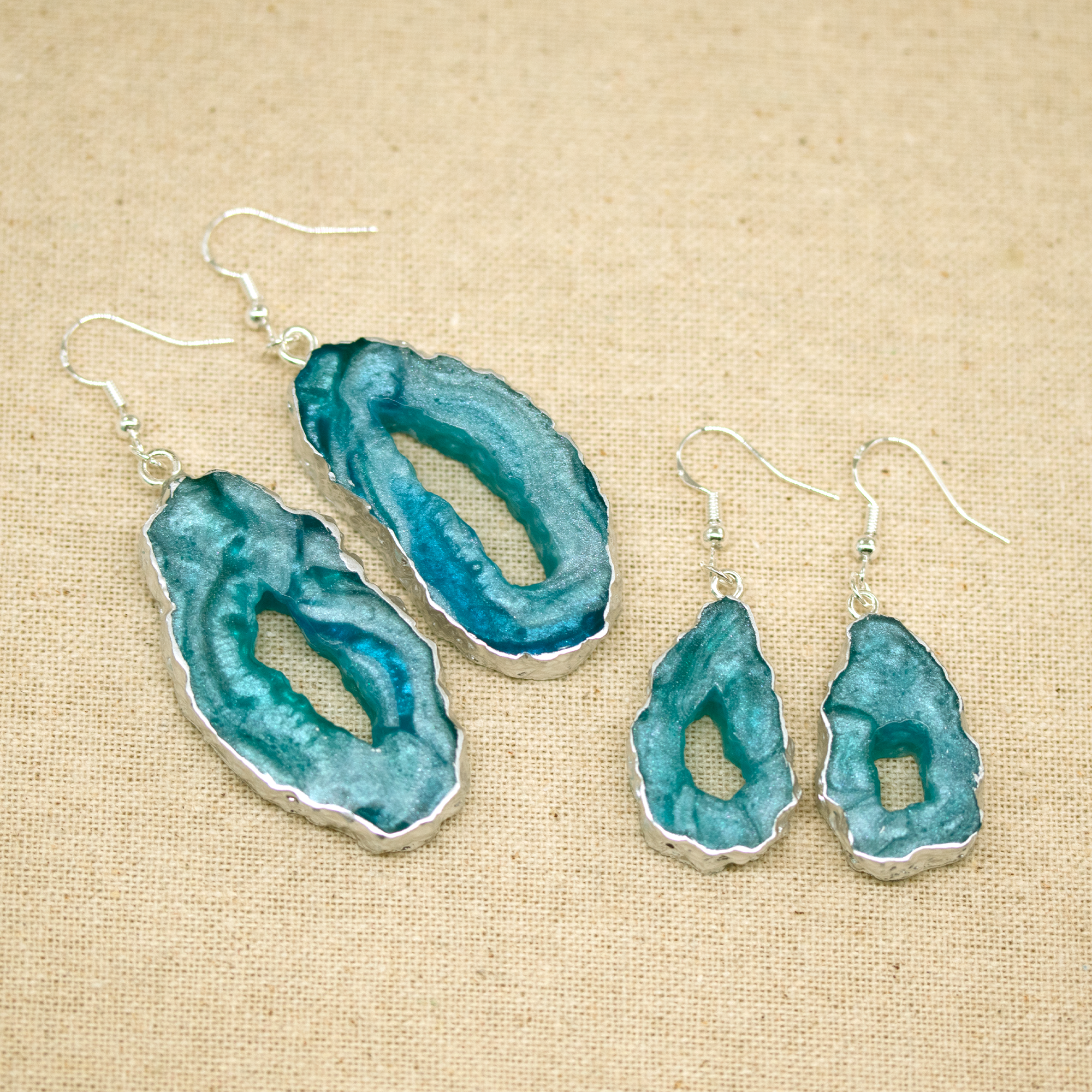 Aqua Blue Water Geode Earrings image 4