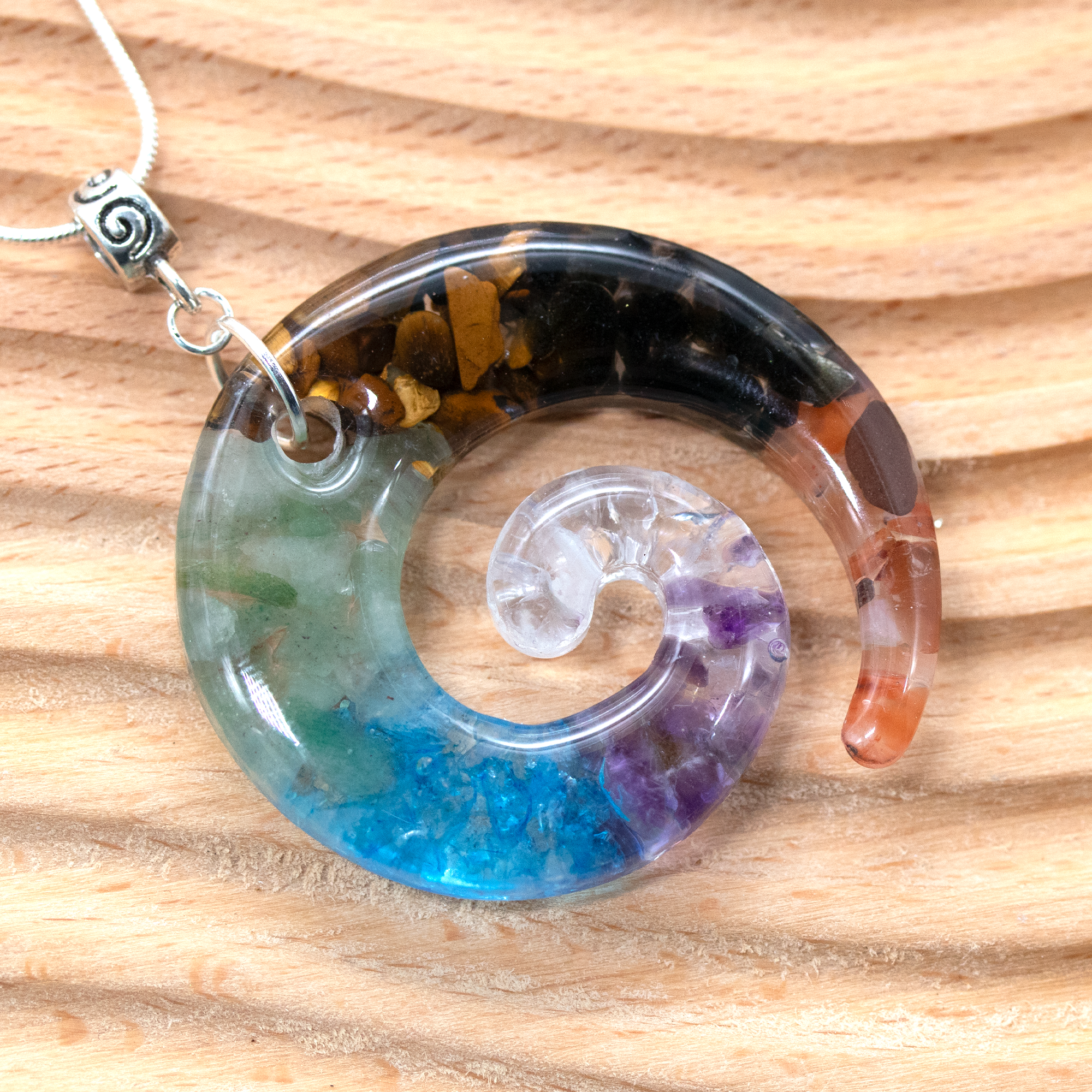 7 Chakra Stone Healing Crystal Spiral Pendant image 3