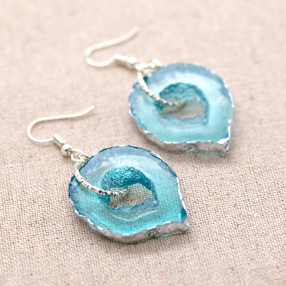 December - Blue Topaz Birthstone Inspired Geode Earrings image 1