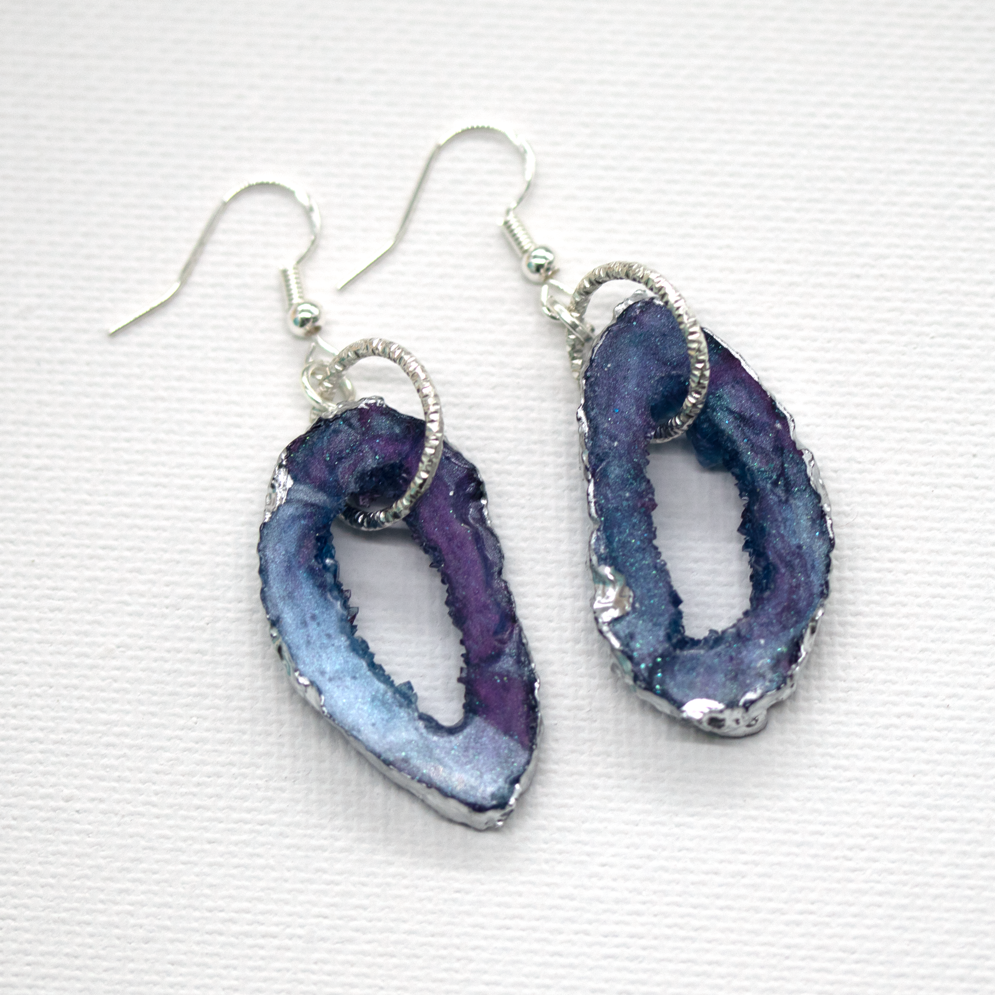 Blue + Purple Galaxy Geode Earrings image 5