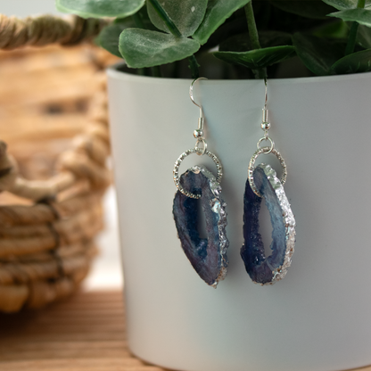 Blue + Purple Galaxy Geode Earrings image 1