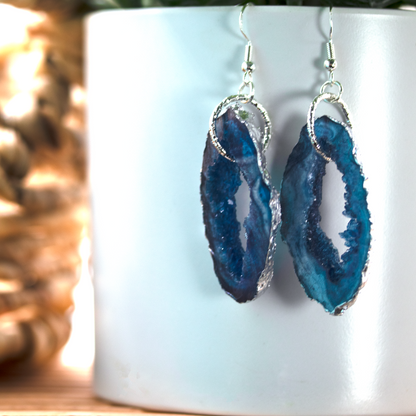 Blue Galaxy Geode Earrings image 3