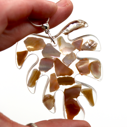 Monstera Leaf Mother of Pearl Shells Pendant image 3