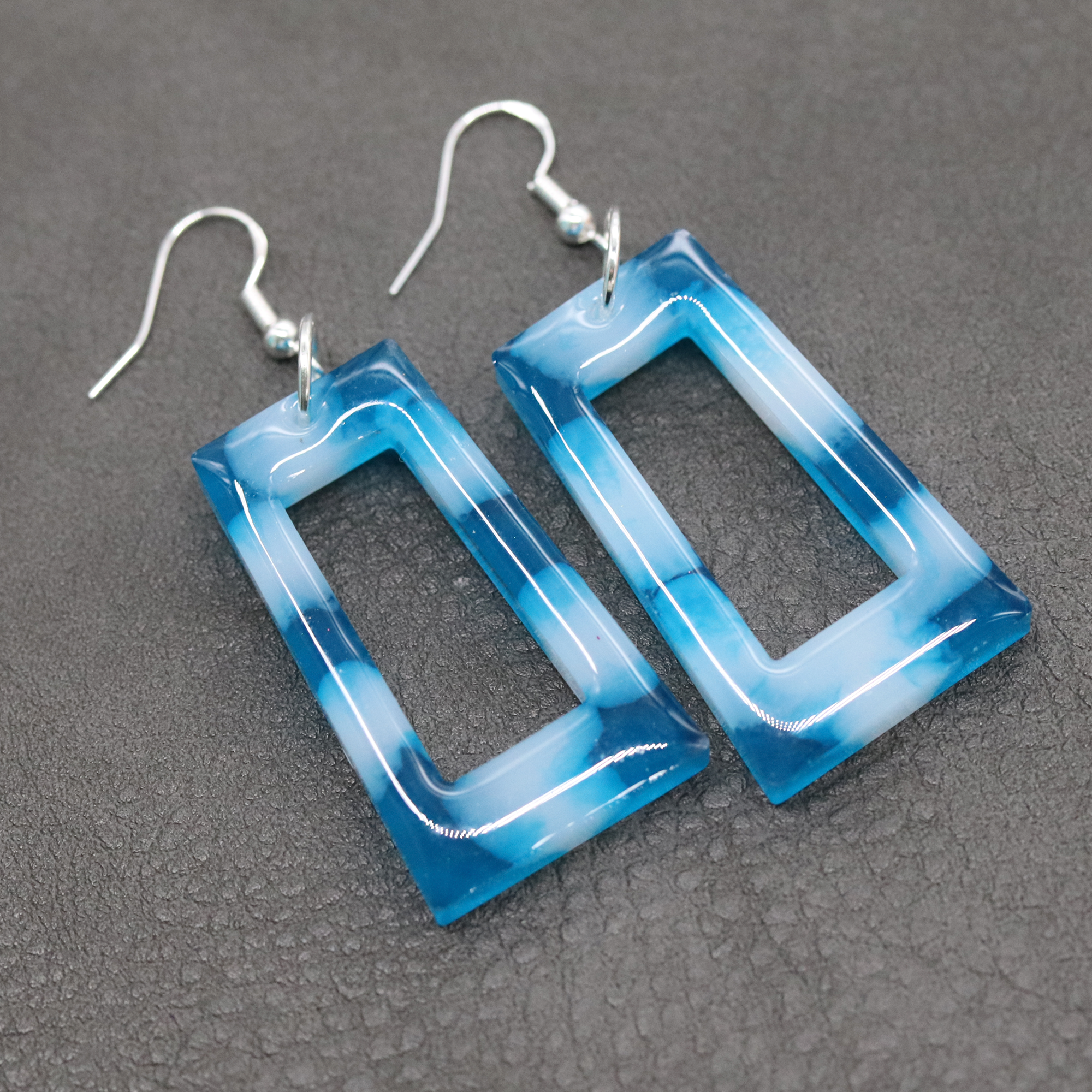 Boho Trapezoid-Shaped Blue + White Cloud Earrings image 1