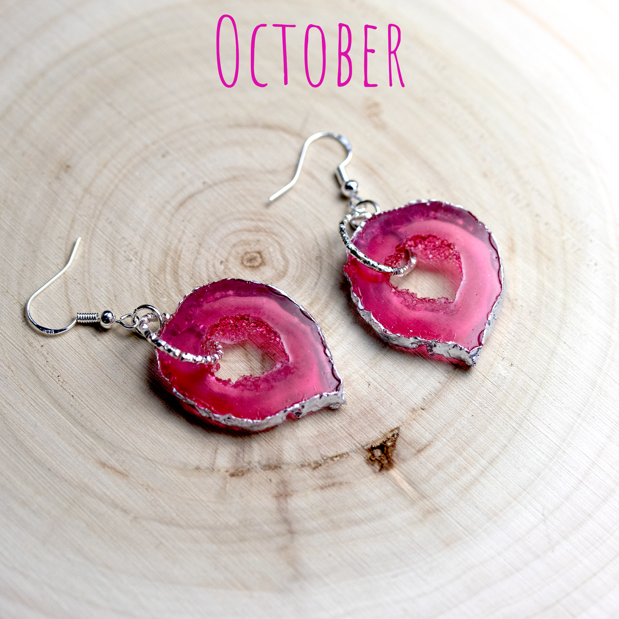 October - Pink Tourmaline Birthstone Inspired Geode Earrings image 2