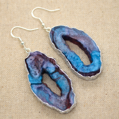 Blue + Purple Marble Galaxy Big Geode Earrings image 0