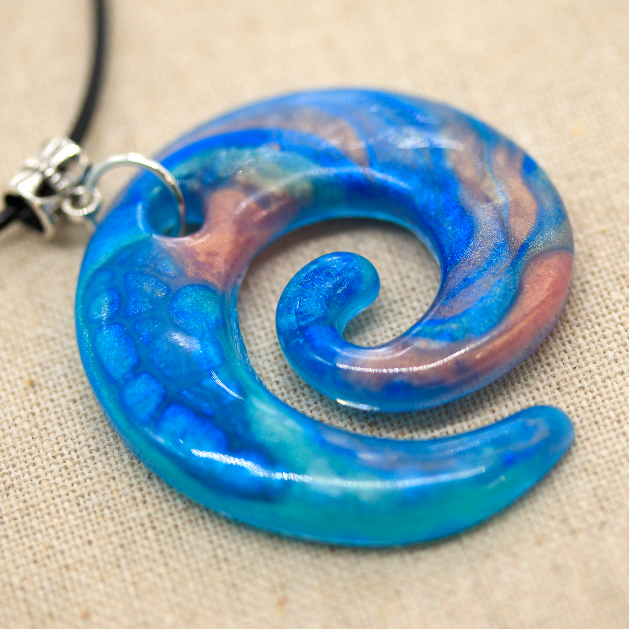 Blue + Coral Spiral Pendant image 0