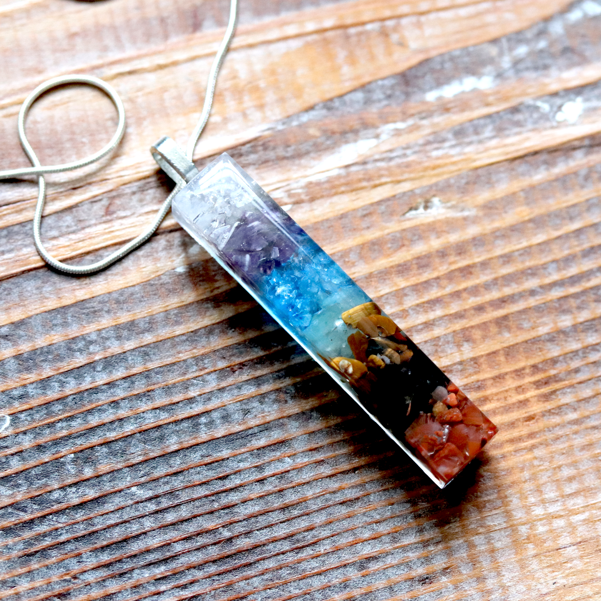 Minimalist 7 Chakra Stone Healing Crystals Bar Pendant image 1