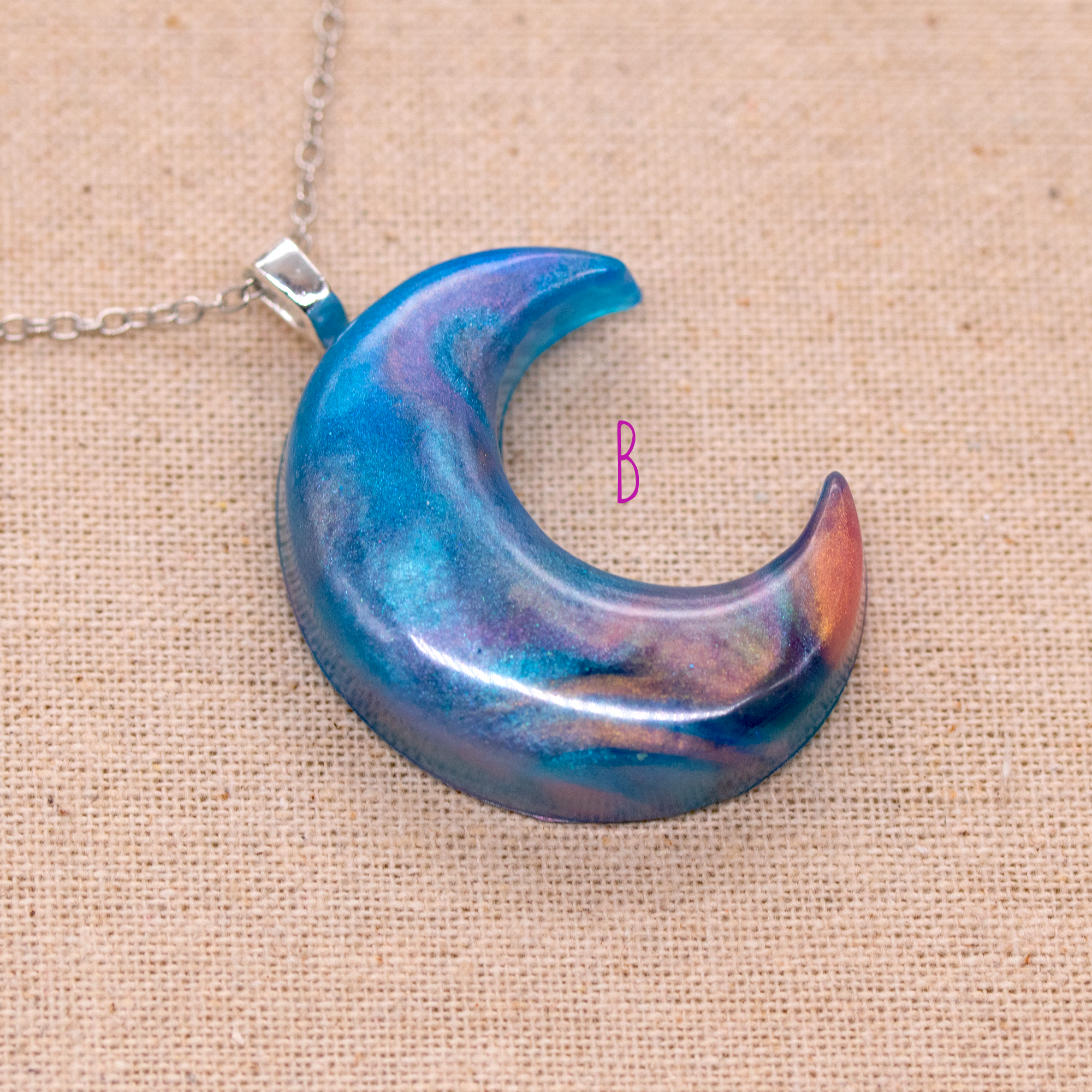 Blue + Rose Gold Crescent Moon Pendant image 5