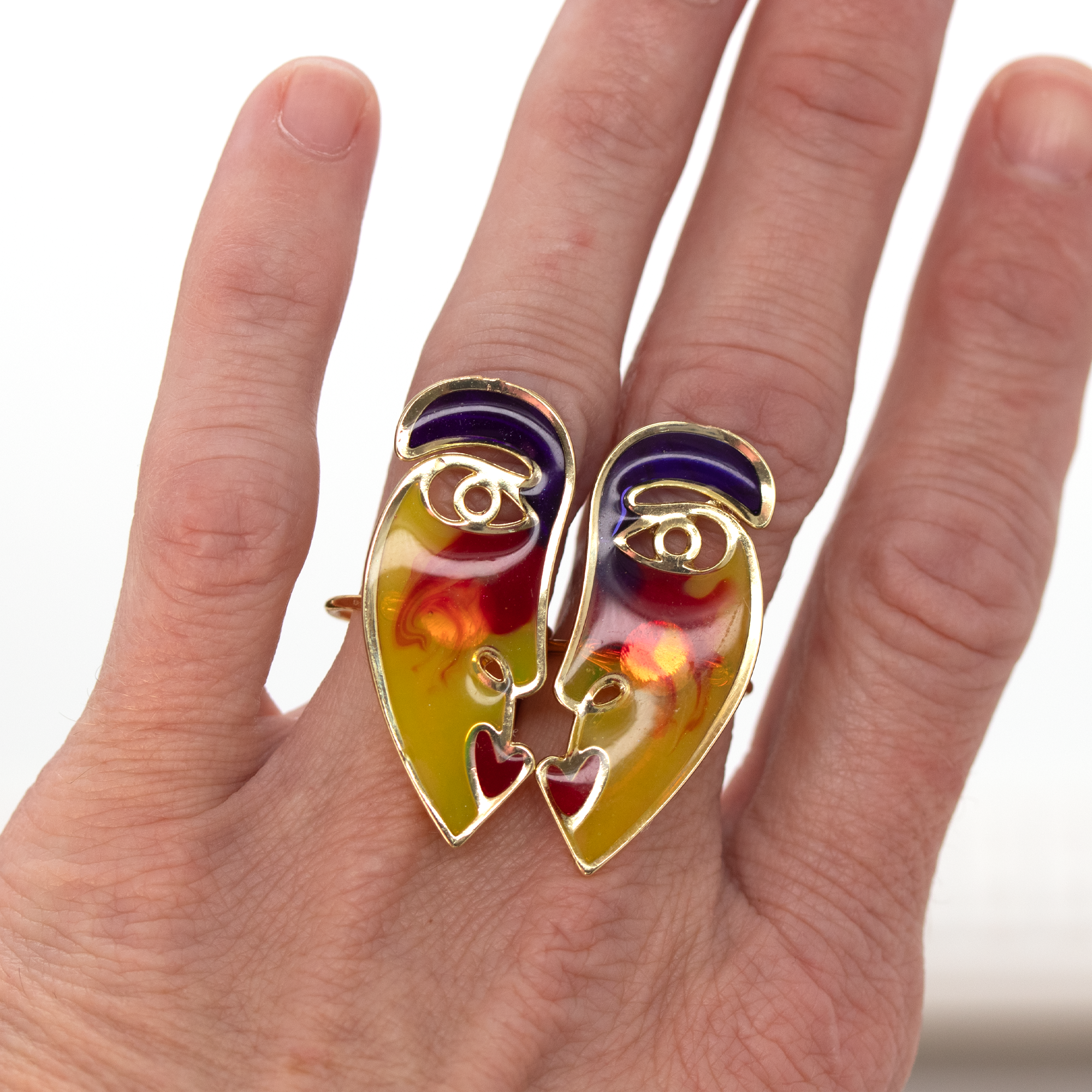 Sunset picasso face jewelry handmade pendant earrings ring set 2.png