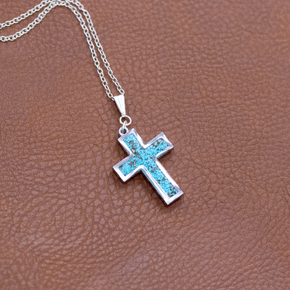 Turqoise and pyrite inlay cross pendant in silver 1.png