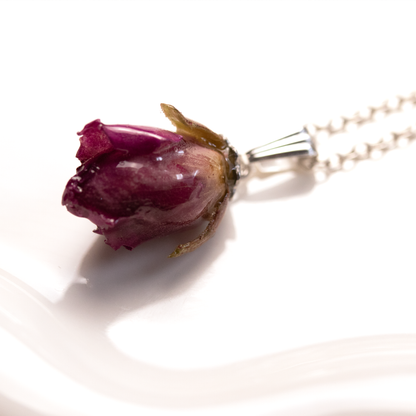 Real rose bud purple flower pendant silver finish 1.png