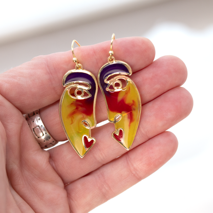 Sunset picasso face jewelry handmade pendant earrings ring set 1.png