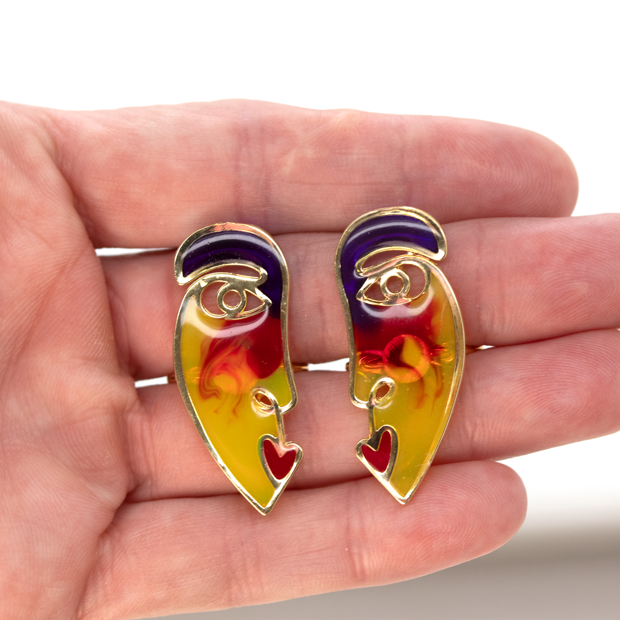 Sunset picasso face jewelry handmade pendant earrings ring set 3.png