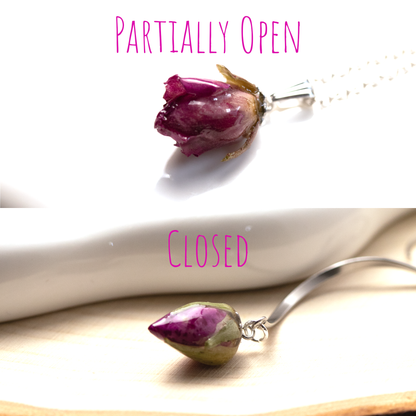 Real rose bud purple flower jewelry set silver finish_.png