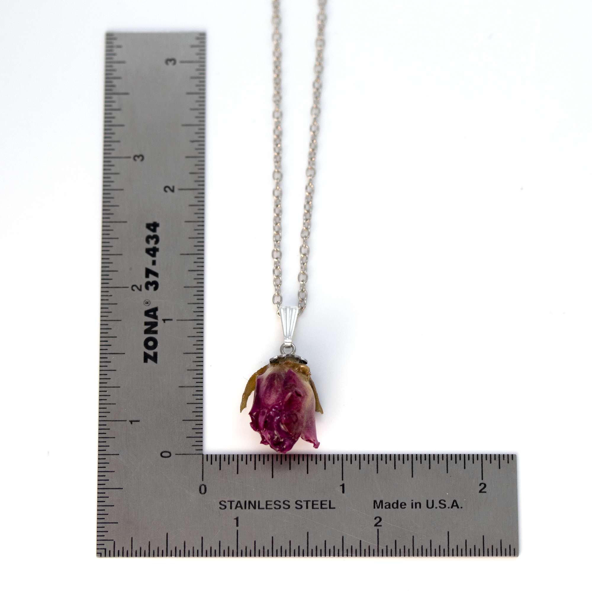 Real rose bud purple flower pendant silver finish 3.png