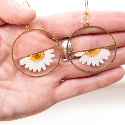 Real daisy half circle lightweight earrings.png