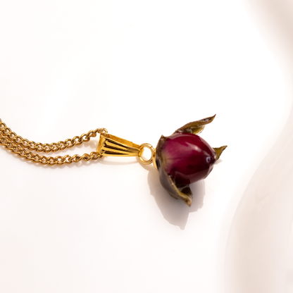 Real red mini rose bud earrings pendant set gold 3.png