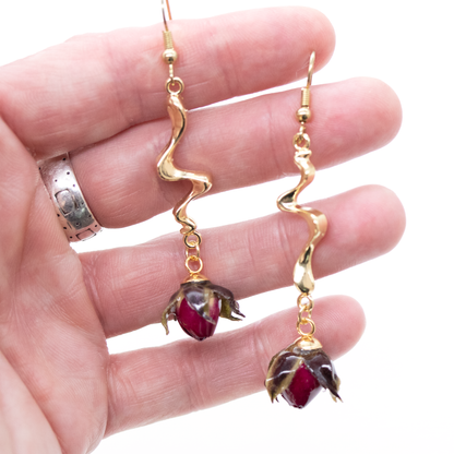 Real red mini rose bud earrings pendant set gold 9.png