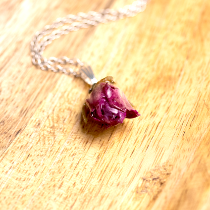 Real rose bud purple flower pendant silver finish 5.png